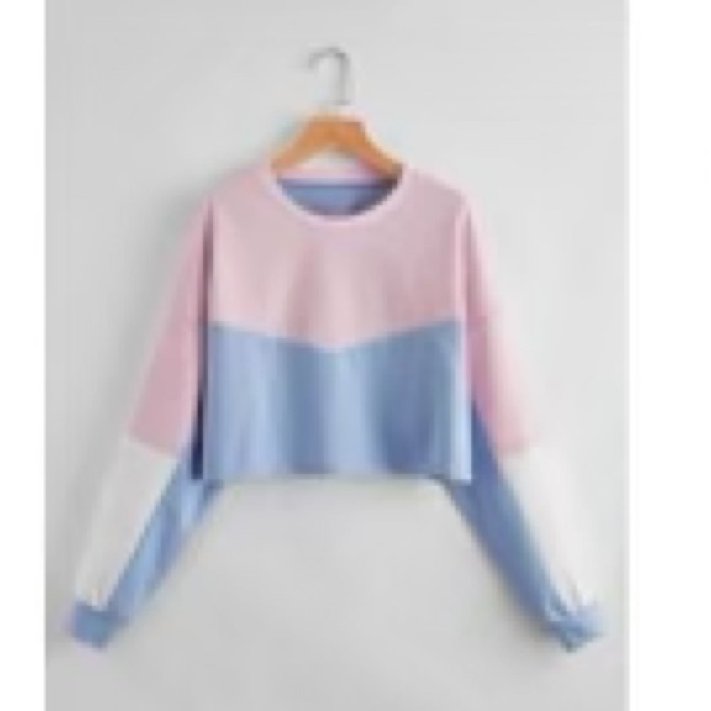 Drop Shoulder Crop Pullover crew neck